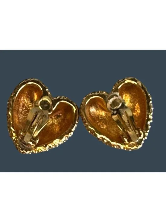 Nina Ricci Gold Tone Heart Clip On Earrings Red Green Rhinestones 1" - Picture 8 of 8